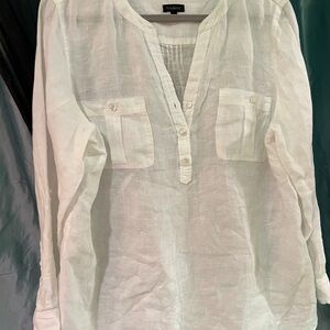 Talbots White Linen Button-Up Shirt